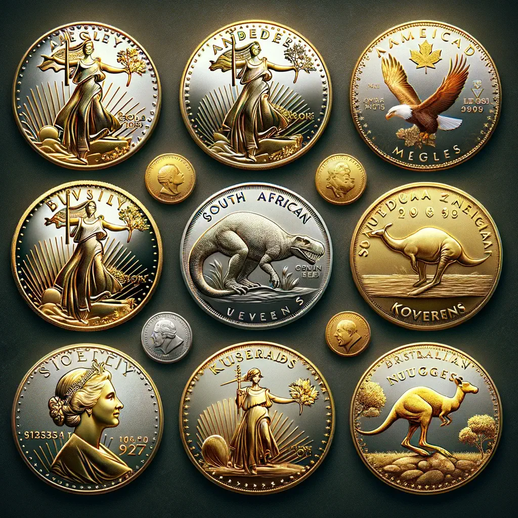 Různé typy zlatých mincí a jejich charakteristiky